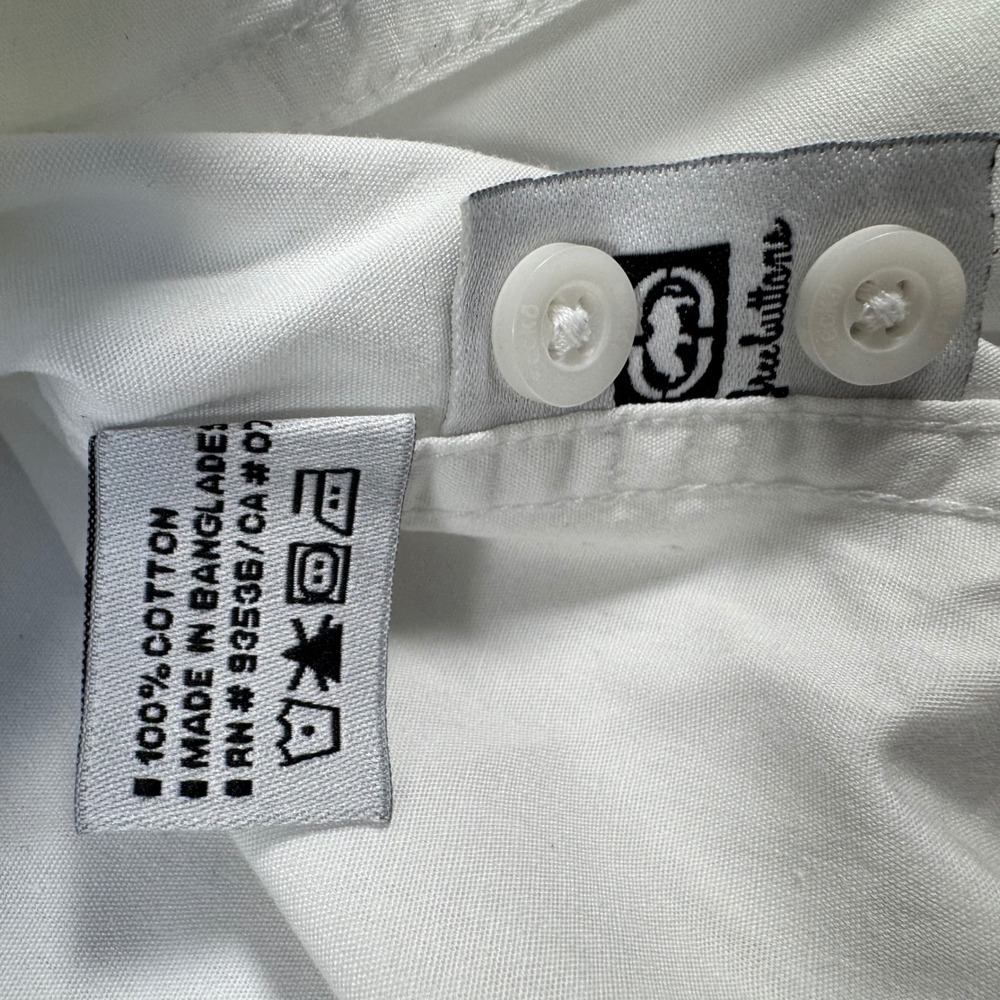 Ecko Unltd Button Up Shirt‎ Mens Large White Epaulettes Utility E72 Streetwear - Picture 10 of 13
